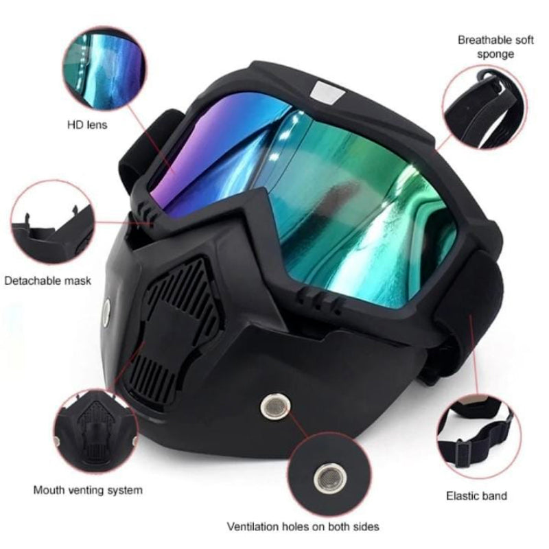 Off-Road Motorcycle Riding Goggle Mask with Detachable Face Shield & UV Protective Lens